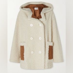 STAND STUDIO Khalessi hooded faux suede-trimmed faux shearling coat, off-white